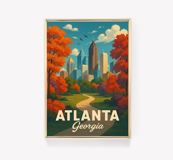 Atlanta Georgia Fall Foliage Skyline Autumn Park Retro Travel Poster
