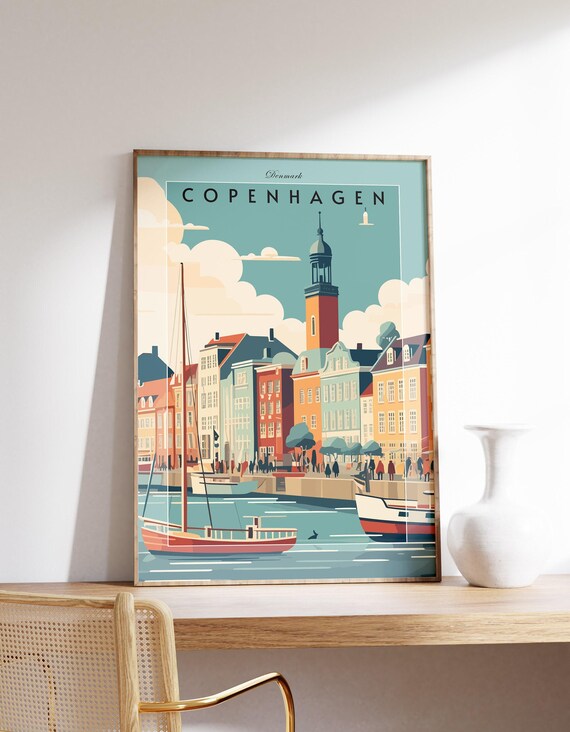 Copenhagen Denmark Nyhavn Harbor Colorful Houses Travel Poster