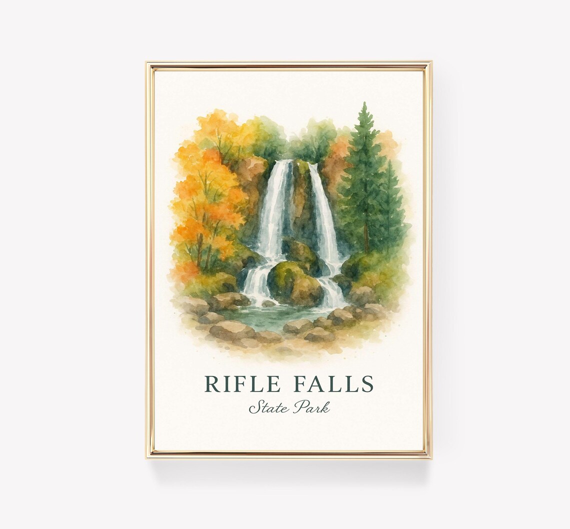 Rifle Falls State Park Watercolor Waterfall Scenic Colorado Travel Poster