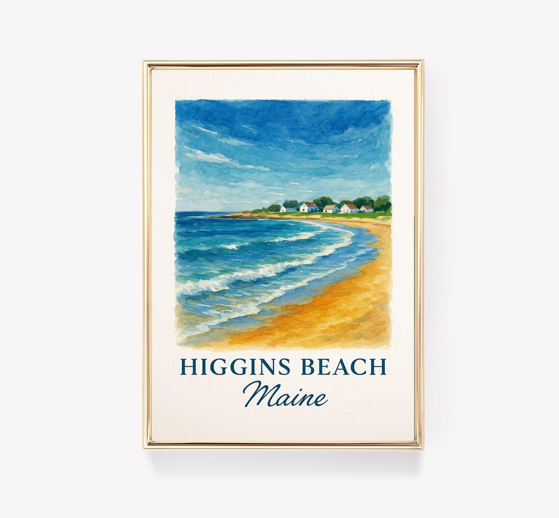 Higgins Beach Travel Poster, Maine Coastal Decor