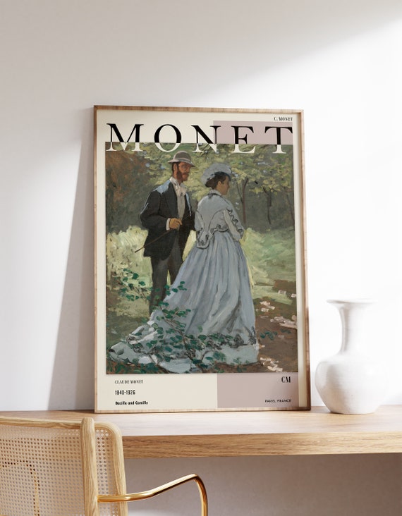 Claude Monet Print Exhibition Vintage Poster Modern Neutral Wall Art Mid Century