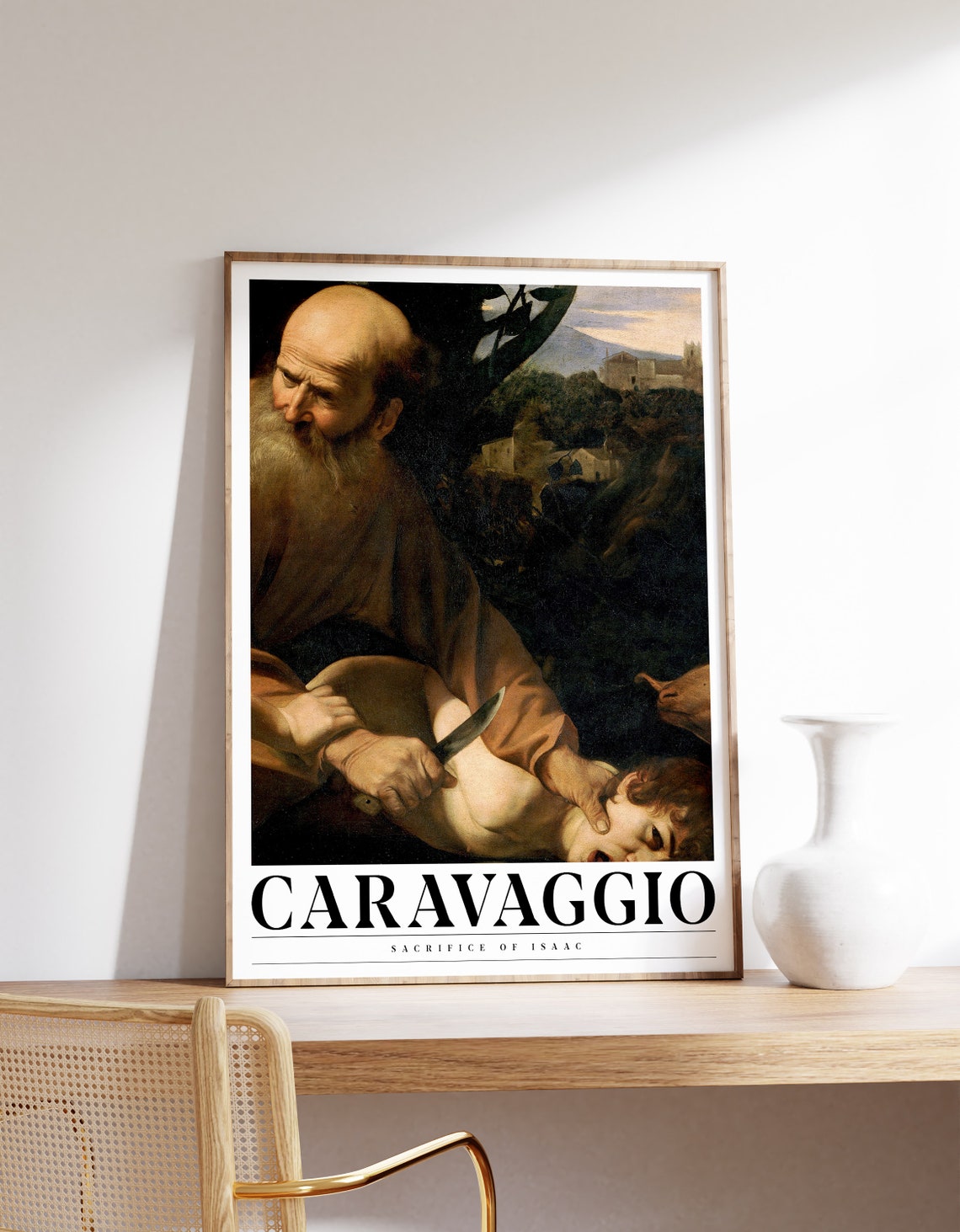 Caravaggio Sacrifice of Isaac Bold Serif Museum Typography Poster
