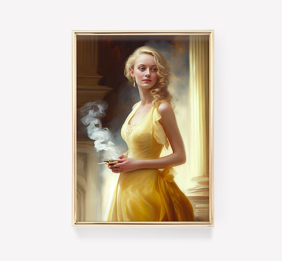 Blonde Woman in Yellow Gown Classical Oil Portrait Art Poster