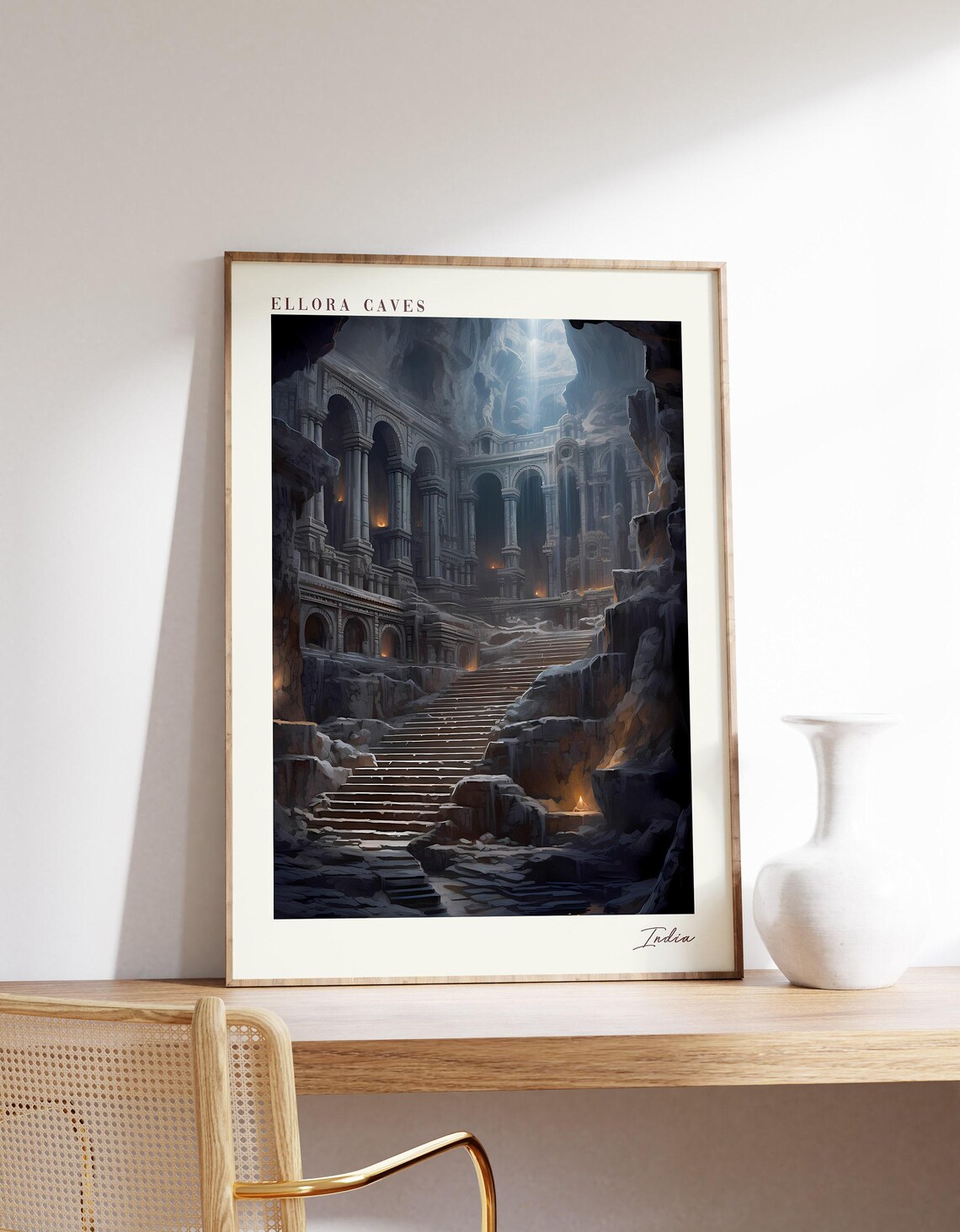 Ellora Caves India Ancient Rock Temple Mystery Travel Poster
