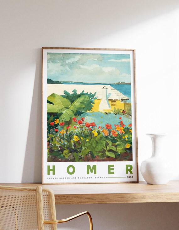 Winslow Homer Print Flower Garden And Bungalow 1899 Farmhouse Decor Museum Exhibition Poster Watercolor Painting
