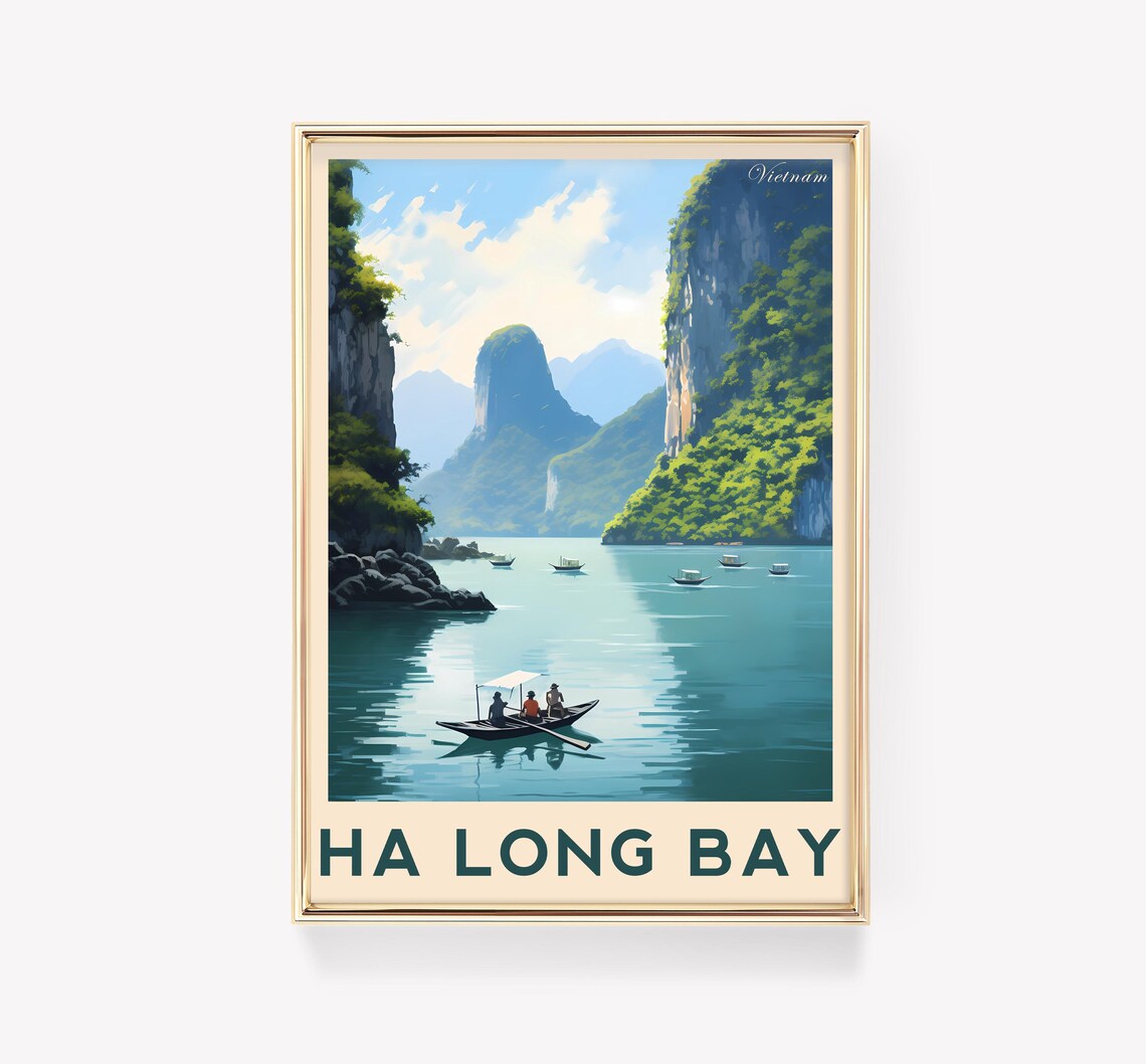 Ha Long Bay Vietnam Limestone Karst Boat Retro Travel Poster