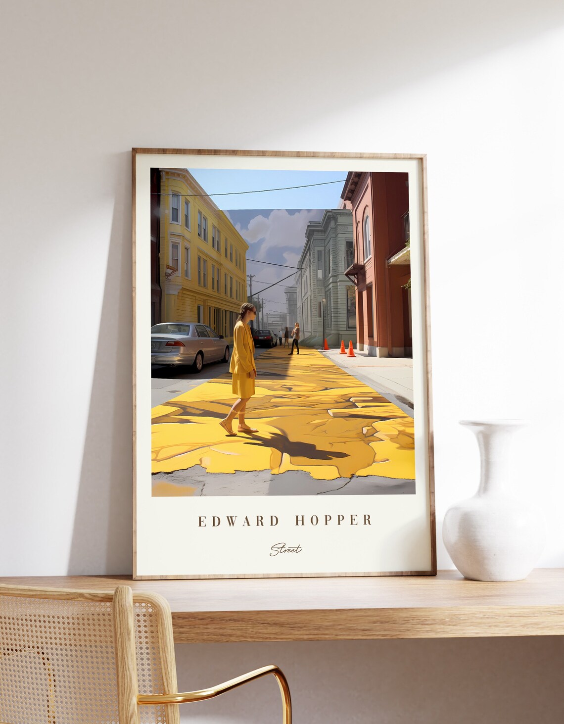 Edward Hopper Street Sunlit City Woman Vintage Painting Poster