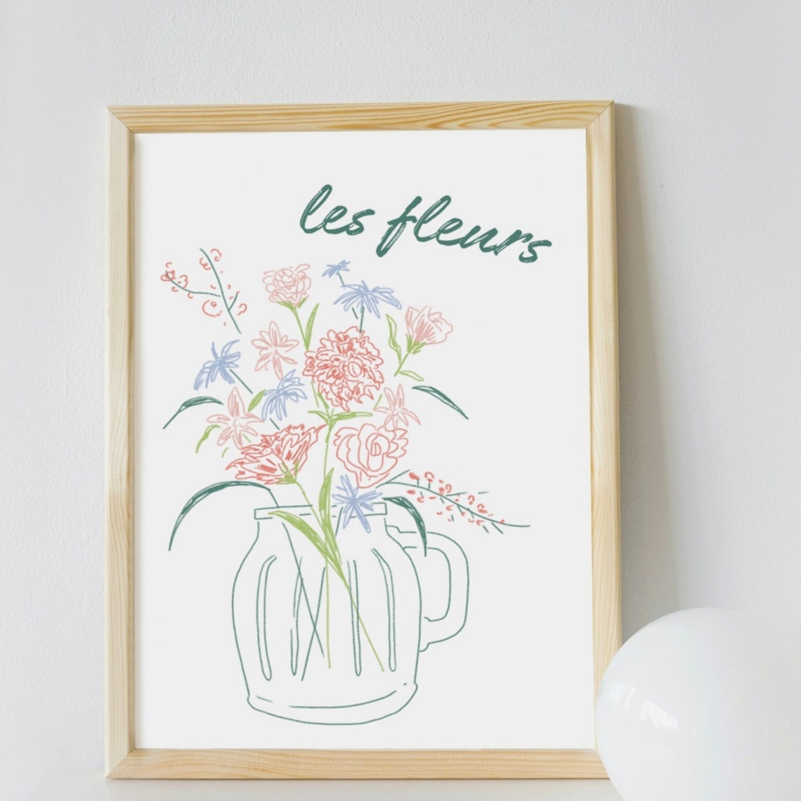 Les Fleurs French Floral Line Art Bouquet In Jar Neutral Kitchen Print - Image 4
