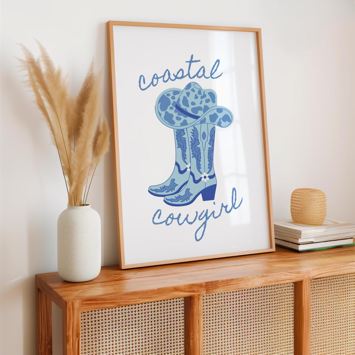 Coastal Cowgirl Print Cowgirl Boots Print Trendy Blue Apartment Decor Coastal Wall Art Cowgirl Hat Poster Aesthetic Beach Wall Art - Image 2
