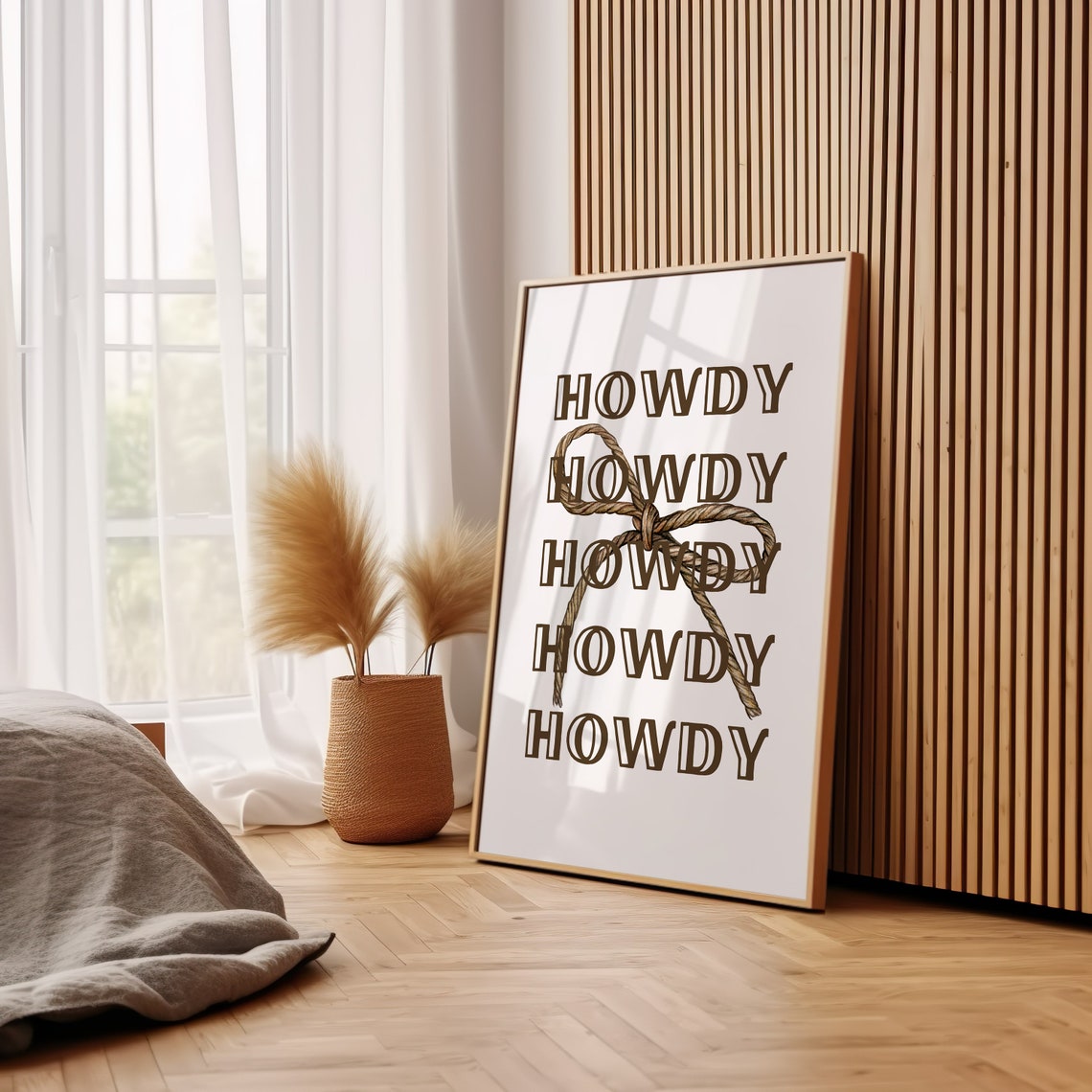 Howdy Western Typography Brown Rope Bow Country Quote Wall Poster - Image 3