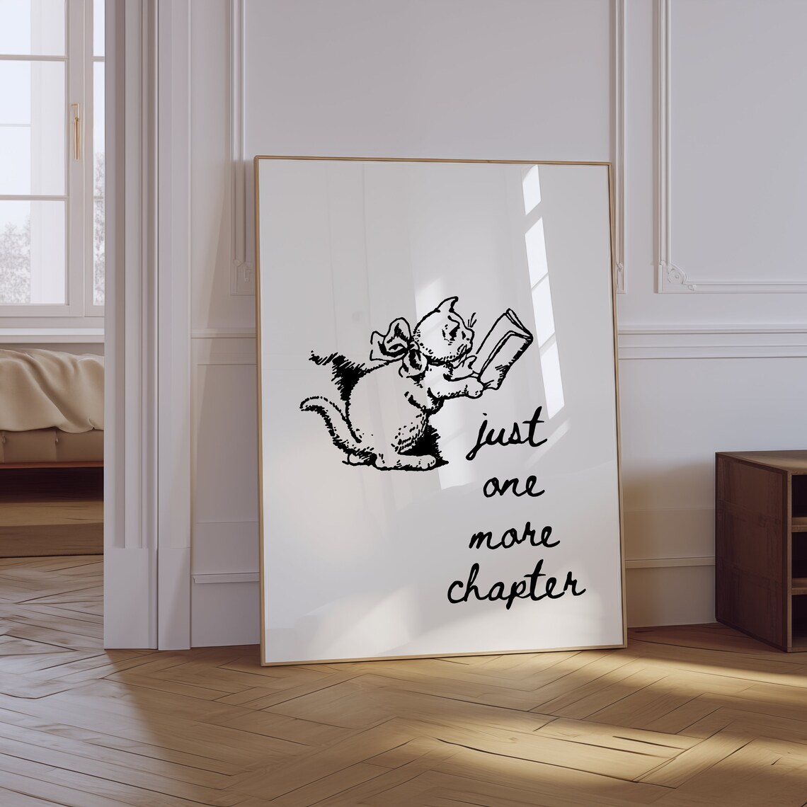 Just One More Chapter Vintage Cat Reading Book Lover Quote Poster - Image 2