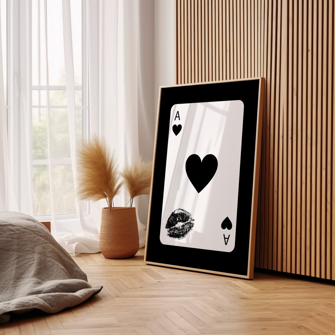 Ace of Hearts Lipstick Kiss Black and White Playing Card Poster - Image 3