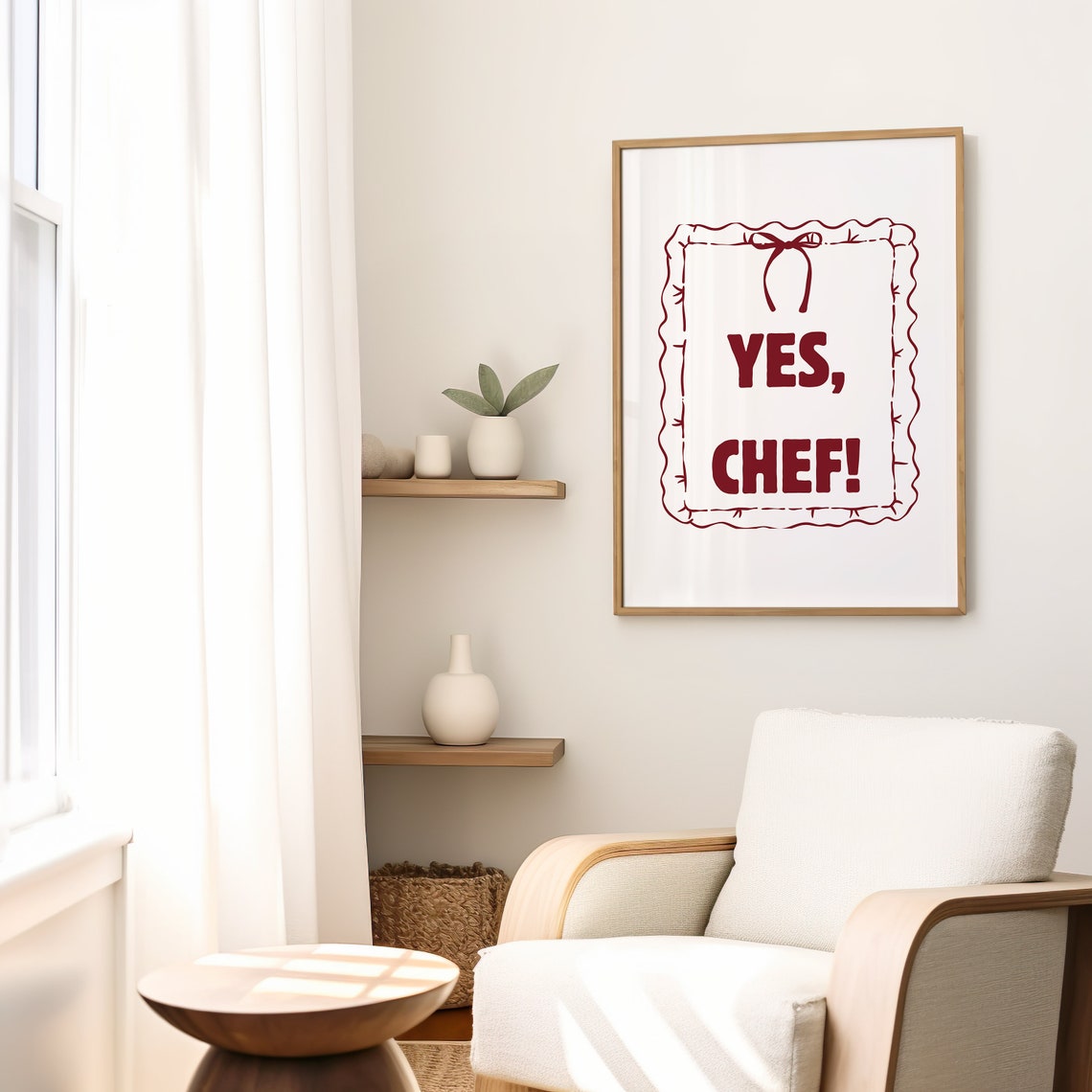 Yes Chef Bold Typography Scalloped Bow Frame Red Kitchen Poster - Image 2