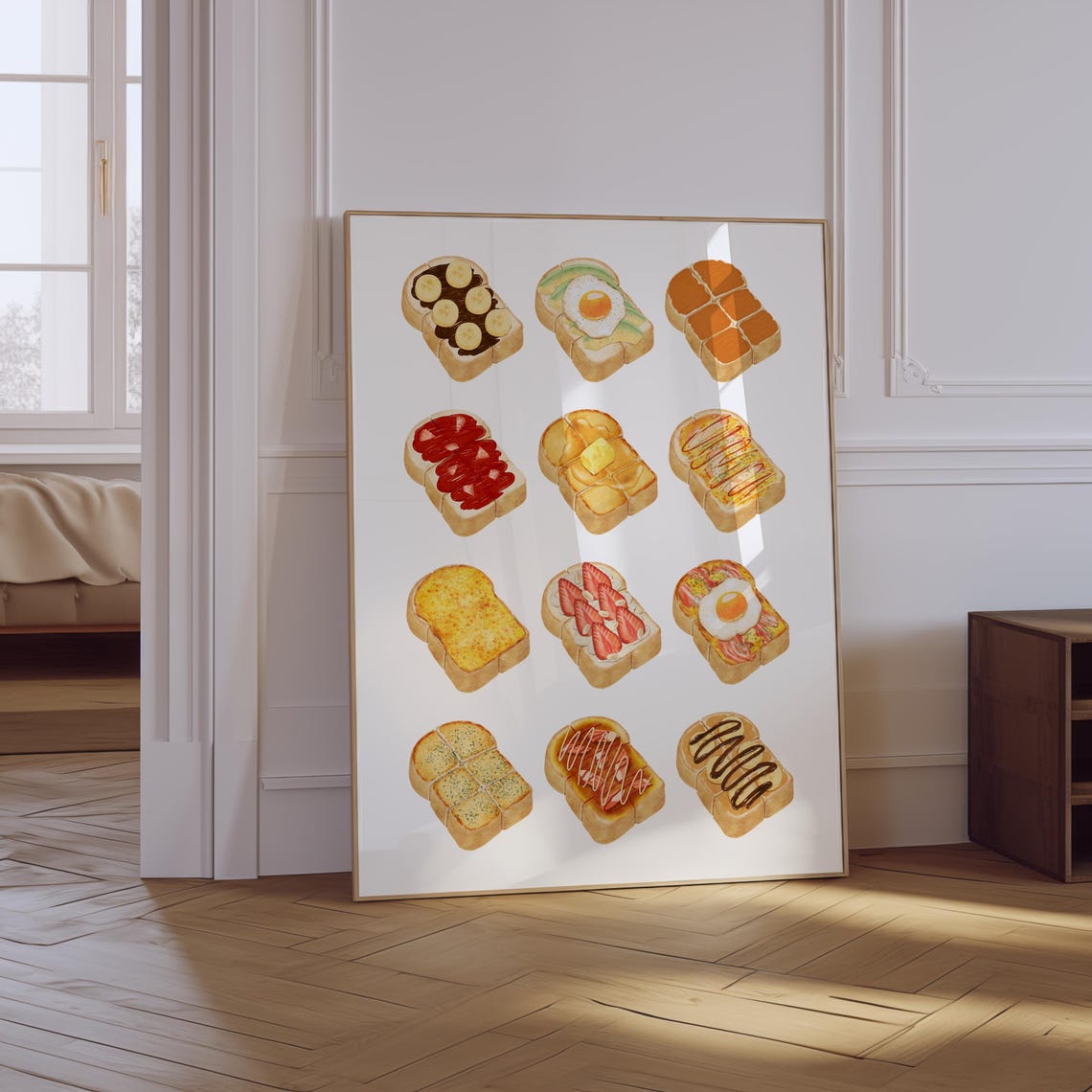Watercolor Breakfast Toast Grid Sweet Savory Kitchen Artwork Poster