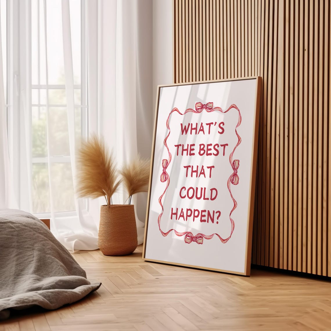Whats The Best That Could Happen Red Ribbon Bow Quote Poster - Image 2