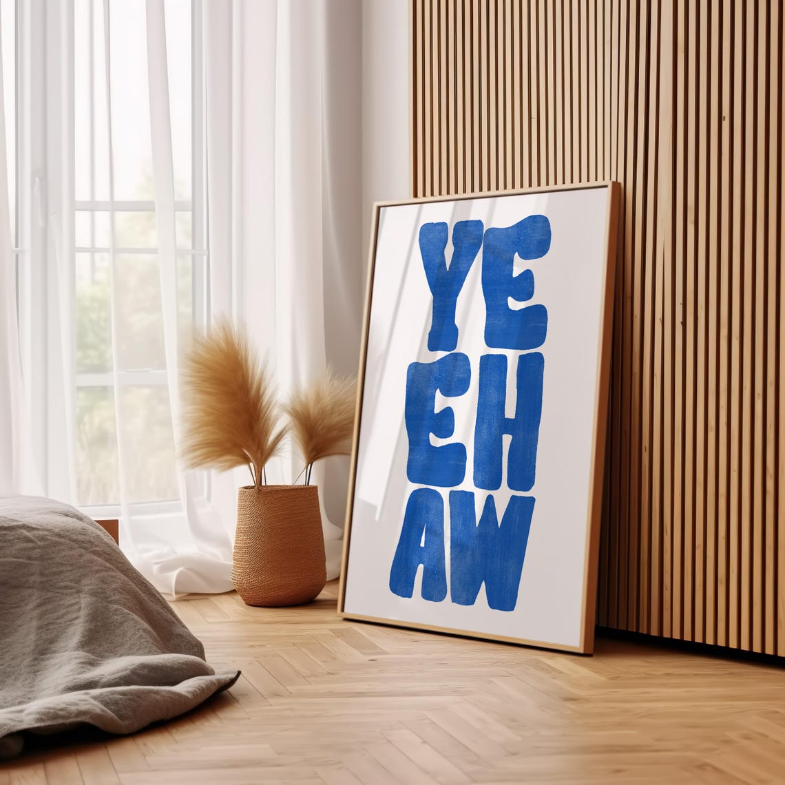 Yeehaw Bold Blue Block Letter Typography Western Quote Wall Poster - Image 2