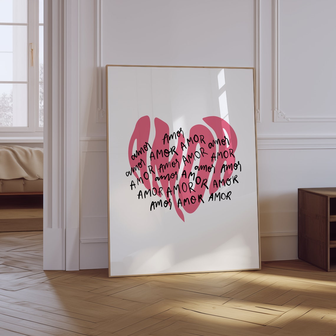 Amor Love Typography Hot Pink Kiss Heart Maximalist Quote Poster