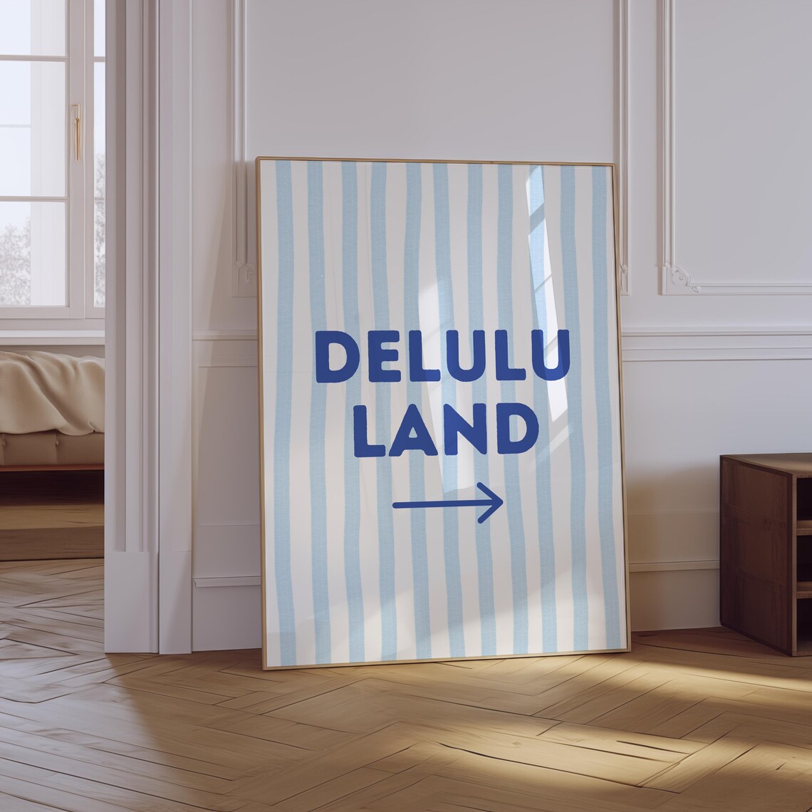 Delulu Land Arrow Blue Striped Preppy Trendy Funny Quote Wall Art