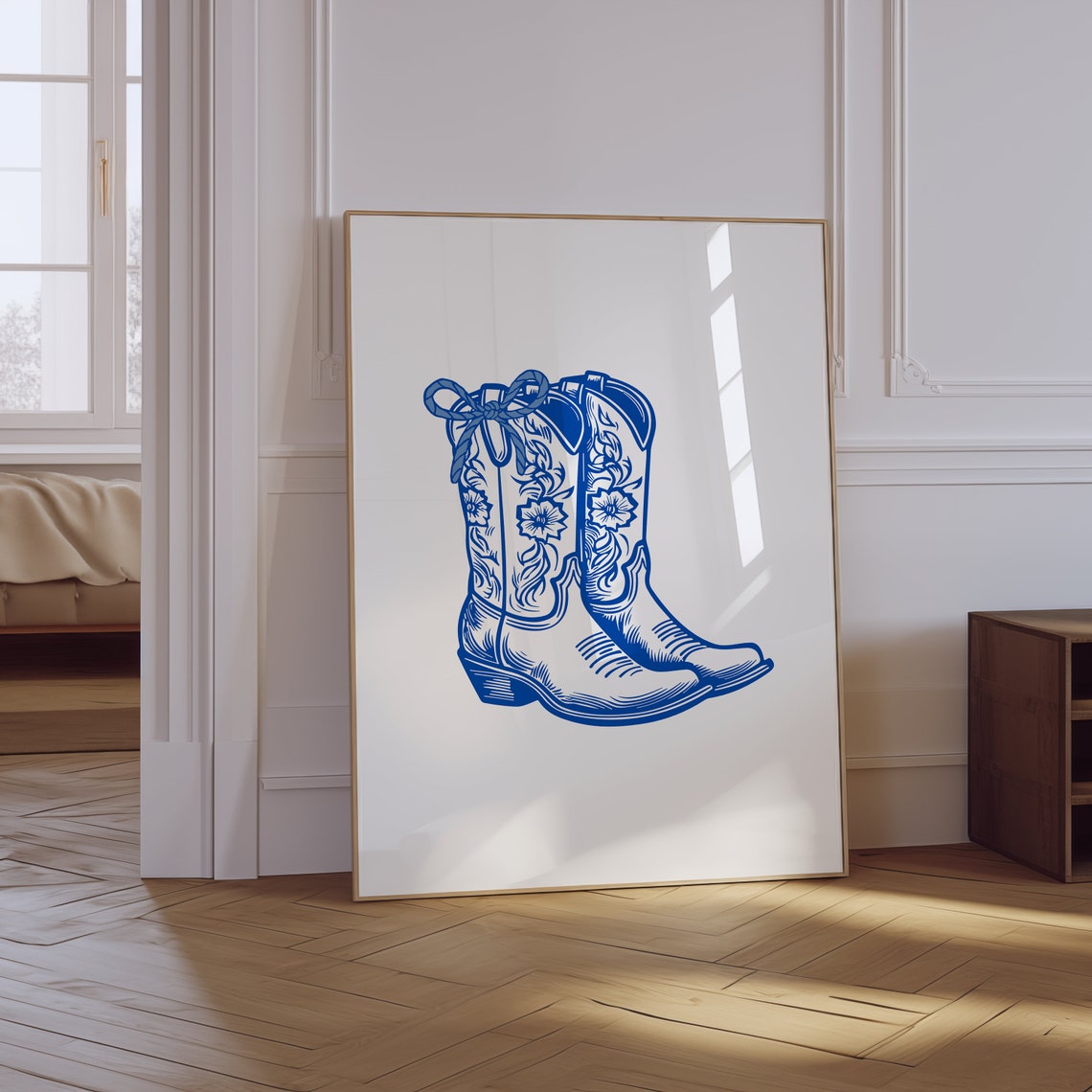 Blue Cowboy Boots Print Minimalist Southern Wall Art Vintage Western Cowgirl Art Coastal Cowgirl Print Howdy Print Yee Haw Print