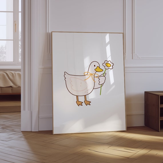 Vintage Duck Trendy Coquette Print Aesthetic Nursery Print Girls Room Wall Decor Trendy Bow Print Cute Animal Print