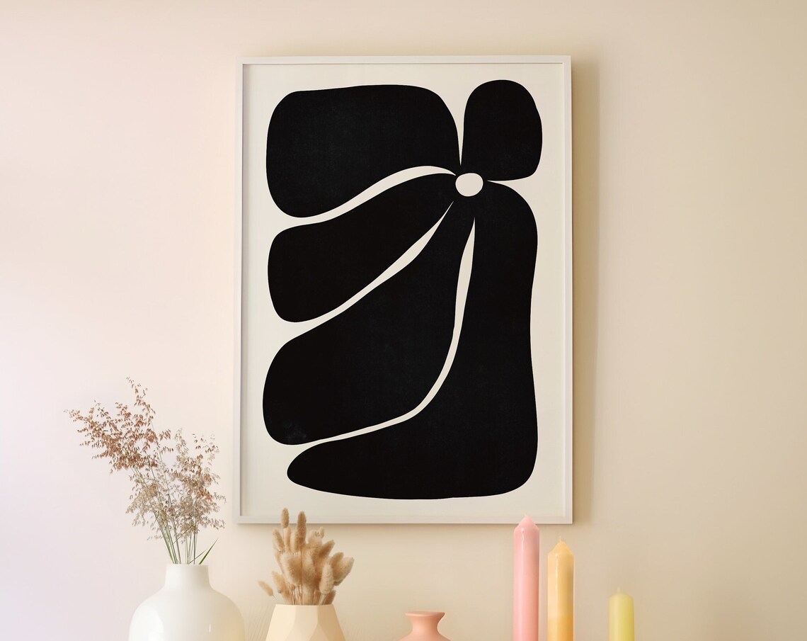 Black Abstract Wavy Petal Flower Minimalist Modern Art Poster