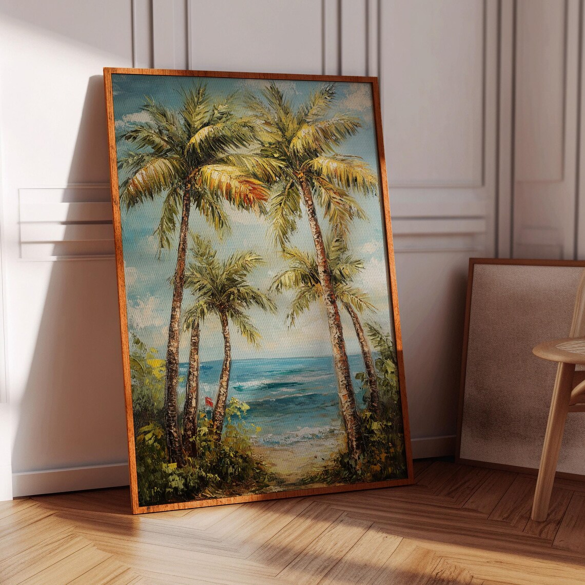 Tropical Palm Tree Beach, Coastal Ocean View