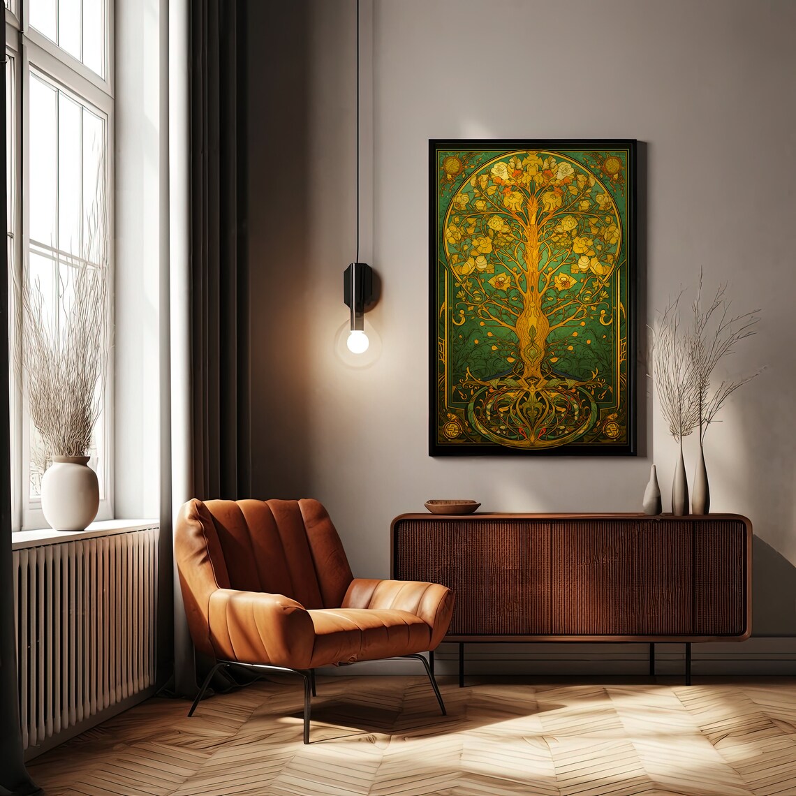 Art Nouveau Tree of Life Golden Floral Vintage Style Poster Art - Image 2