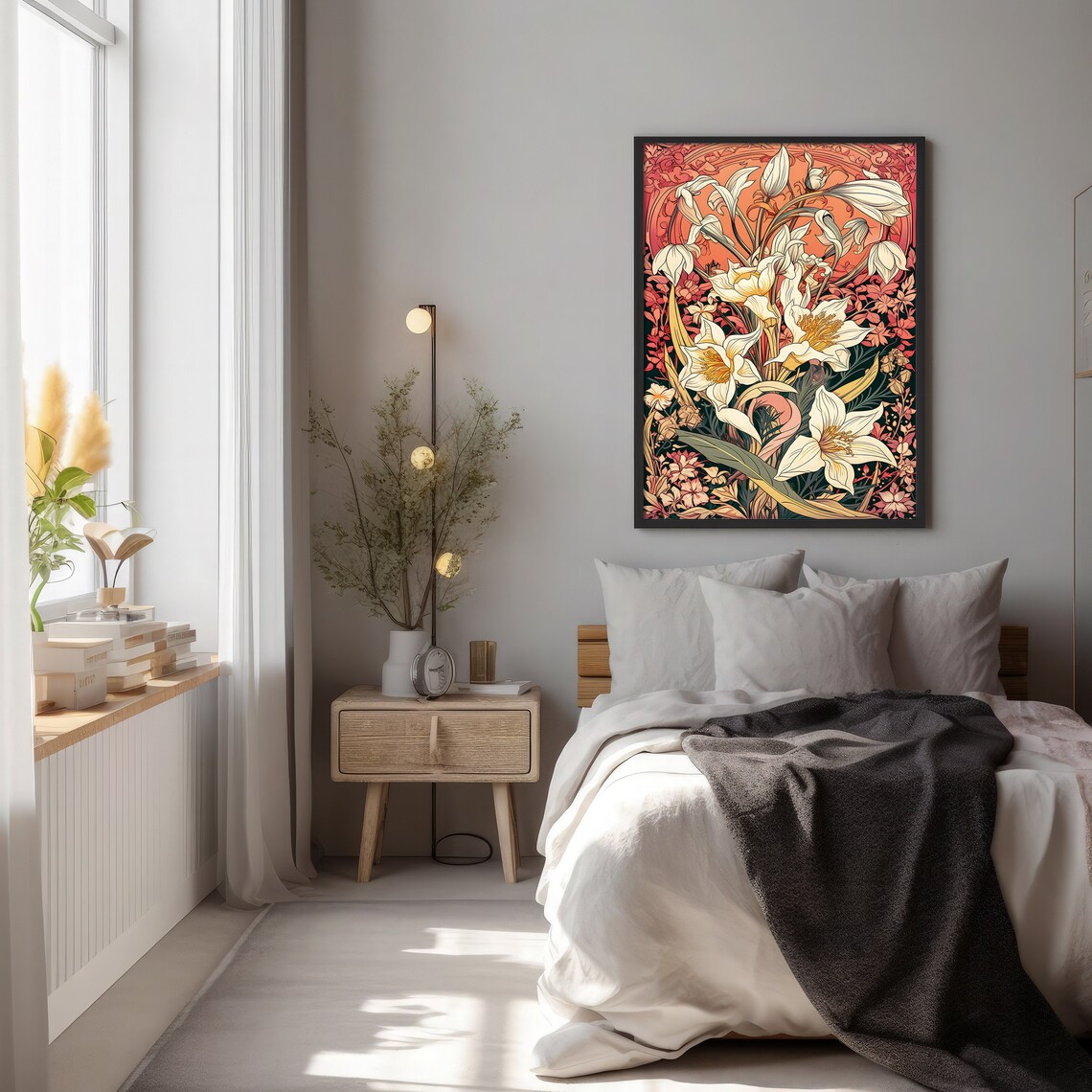 White Lilies Art Nouveau Floral Vintage Botanical Style Poster - Image 2