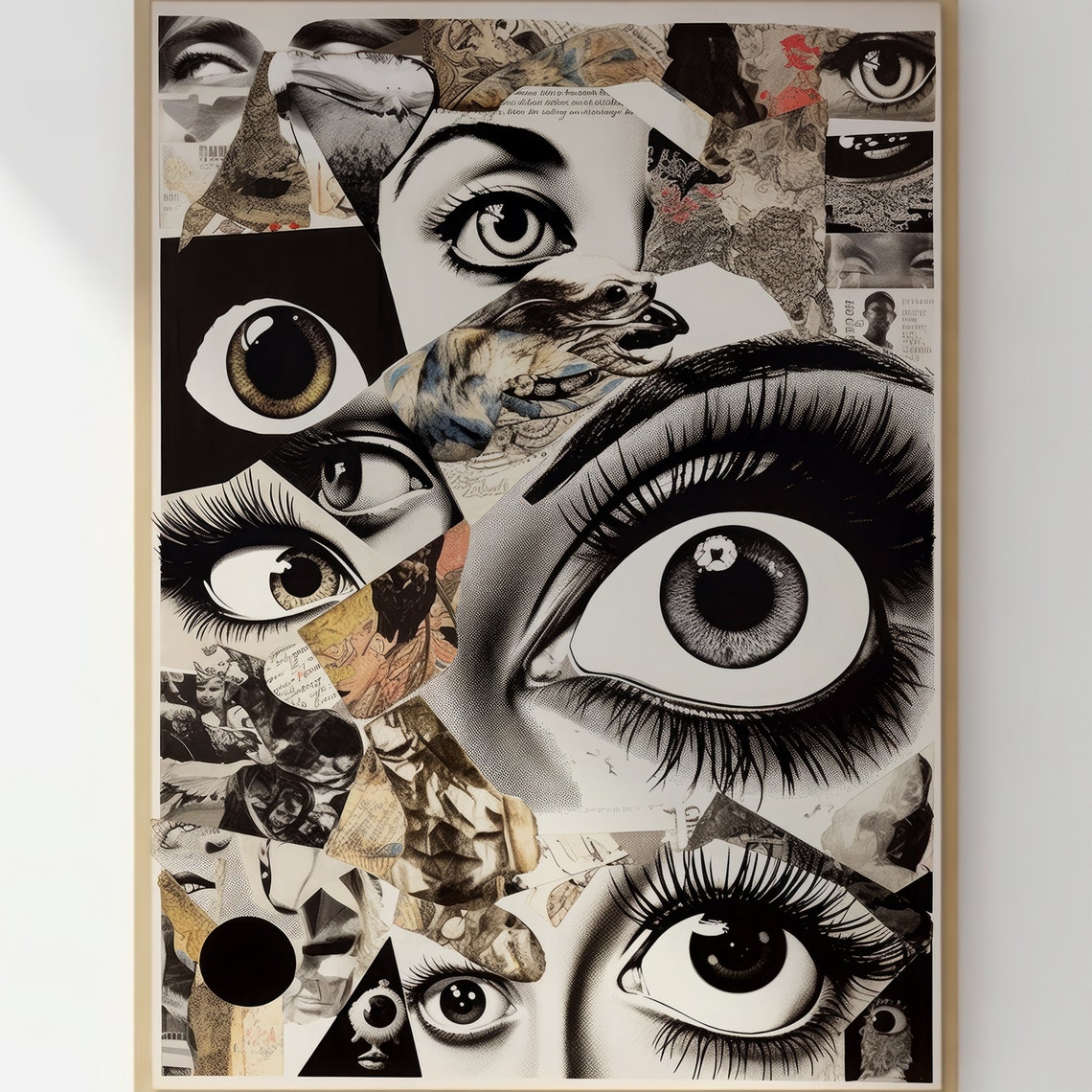 Surreal Collage of Watching Eyes Monochrome Gothic Art Wall Poster - Image 3