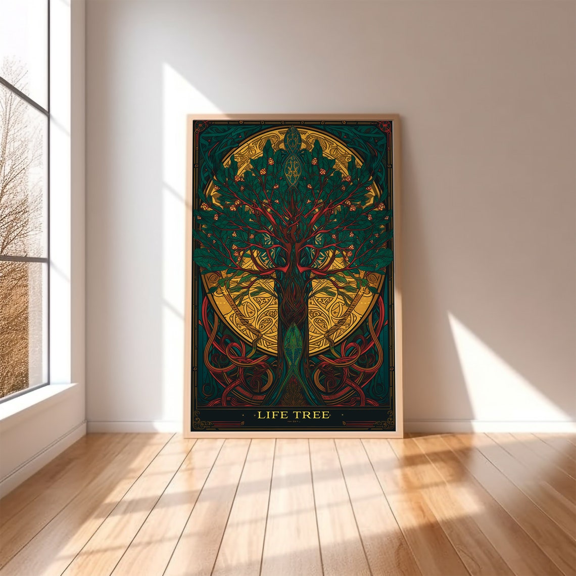Art Deco Tree of Life in Emerald Green and Gold Ornamental Wall Art - Image 2