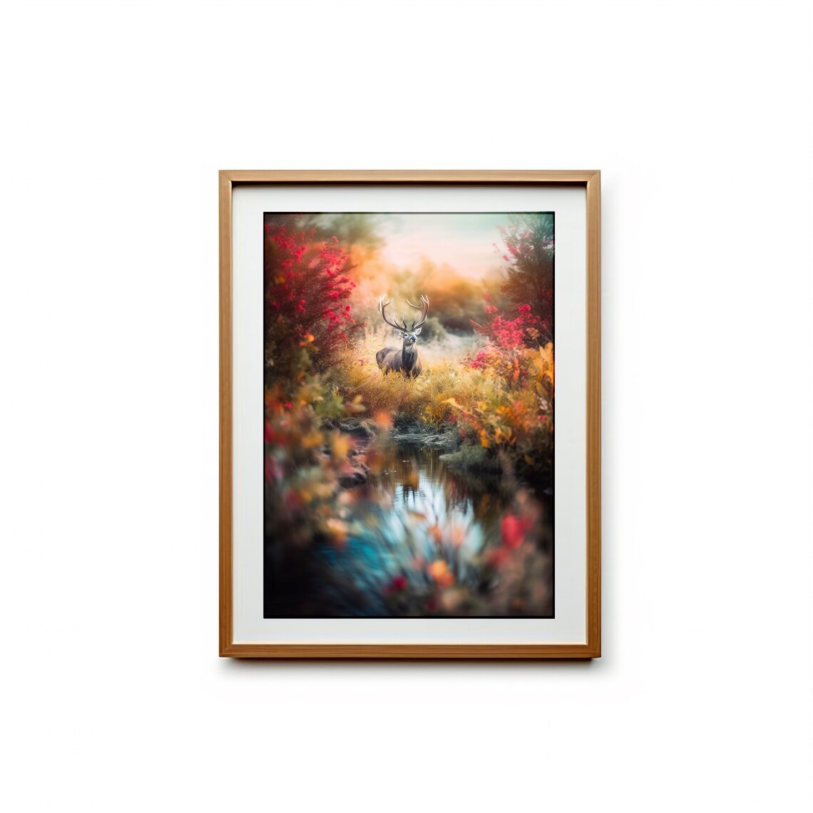 Majestic Stag Deer Autumn River Forest Nature Photography Wall Art - Image 2