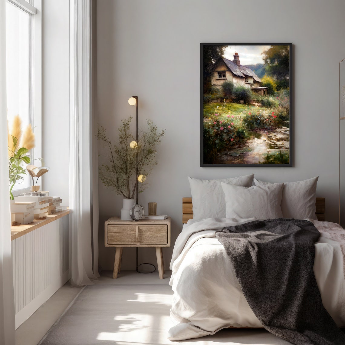 Moody Cottage Garden Pond Wildflowers Dark Cottagecore Painting Poster - Image 2