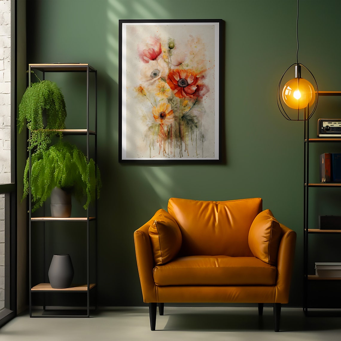Soft Watercolor Poppy Poster with Red and Orange Blooms on Cream Paper - Image 2