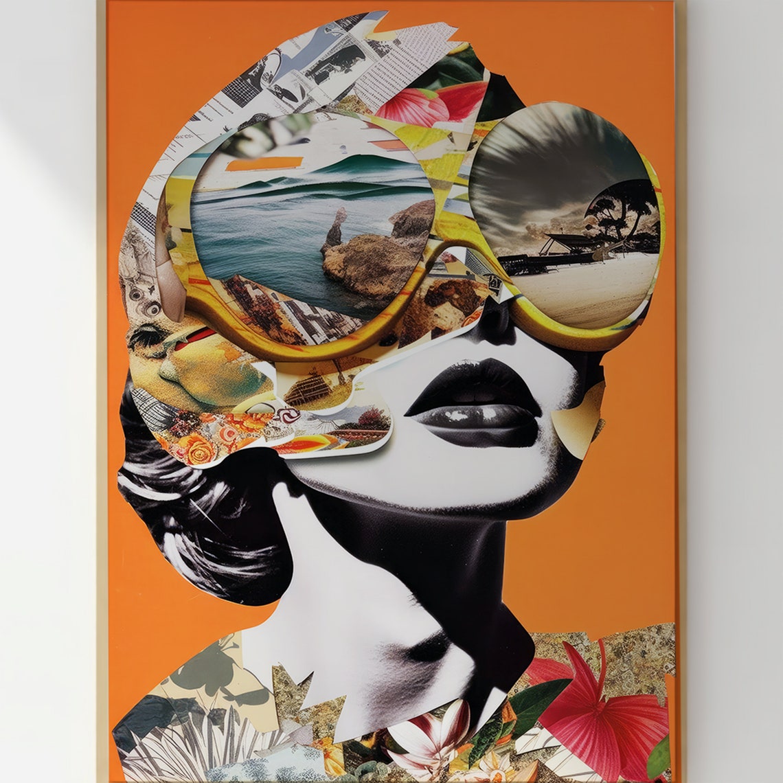 Orange Aesthetic Collage Woman Oversized Sunglasses Pop Art Poster - Image 3