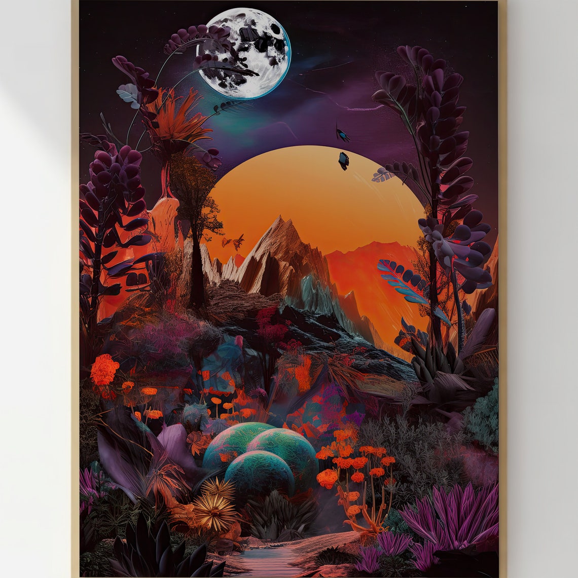 Alien Planet Landscape Orange Sun Purple Flora Surreal Art Poster - Image 3