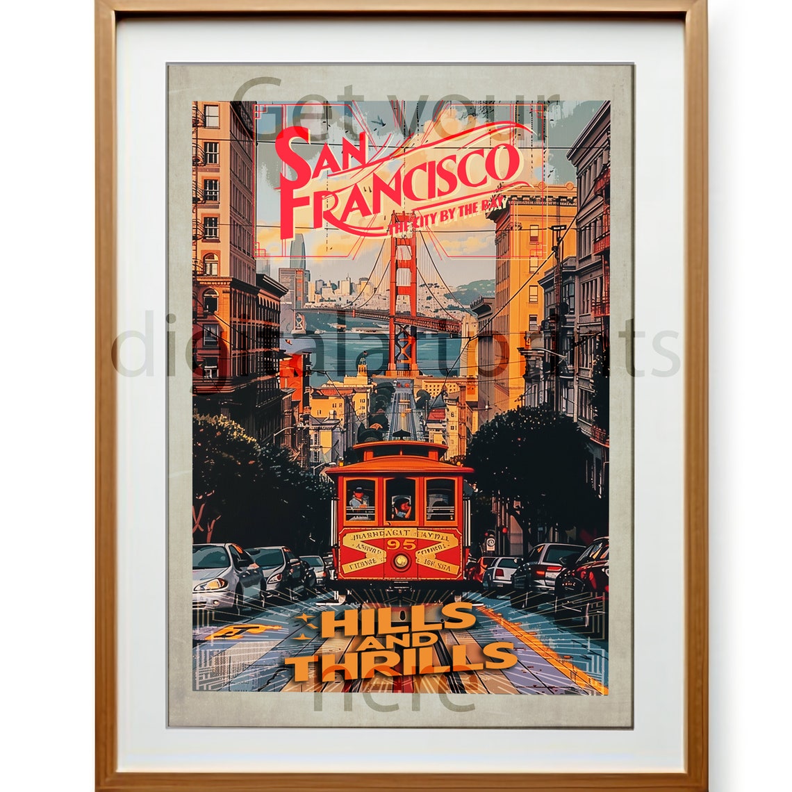 San Francisco Cable Car Hills and Thrills Retro Travel Poster - Image 3