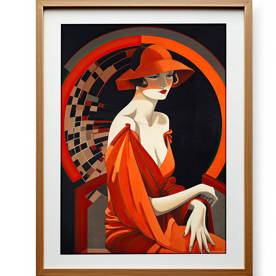 Elegant Art Deco Lady in a Red Cloche Hat and Scarlet Silk Gown Poster - Image 3