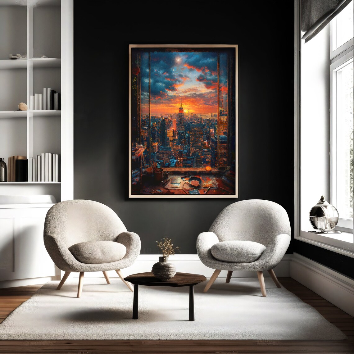 New York City Skyline Sunset from Artist Studio Window Art Print - Image 2