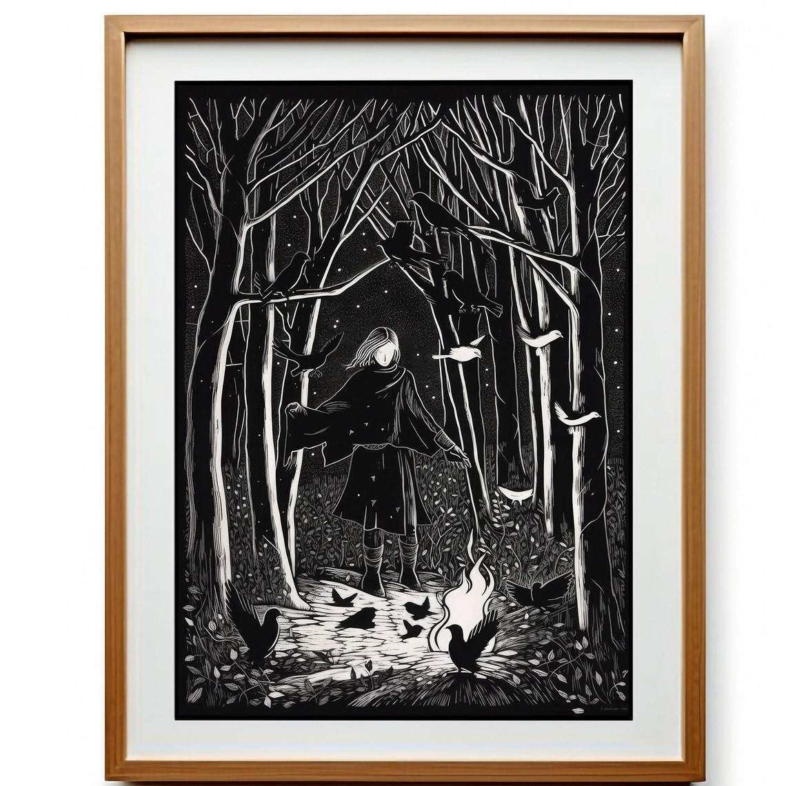 Cloaked Woman in Dark Forest with Ravens Gothic Fantasy Poster - Image 2