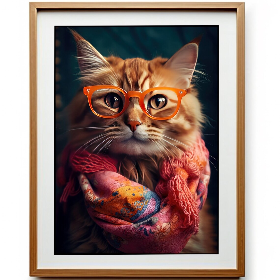 Quirky Ginger Cat Wearing Bright Orange Glasses and a Knit Scarf Poster - Image 3