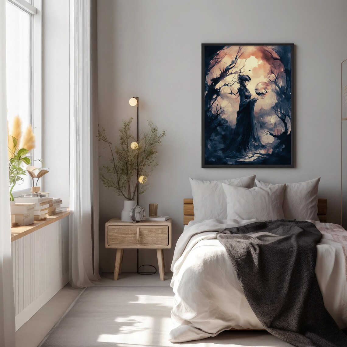 Moonlit Witch Holding a Glowing Magic Orb in a Misty Dark Forest at Night Poster - Image 2