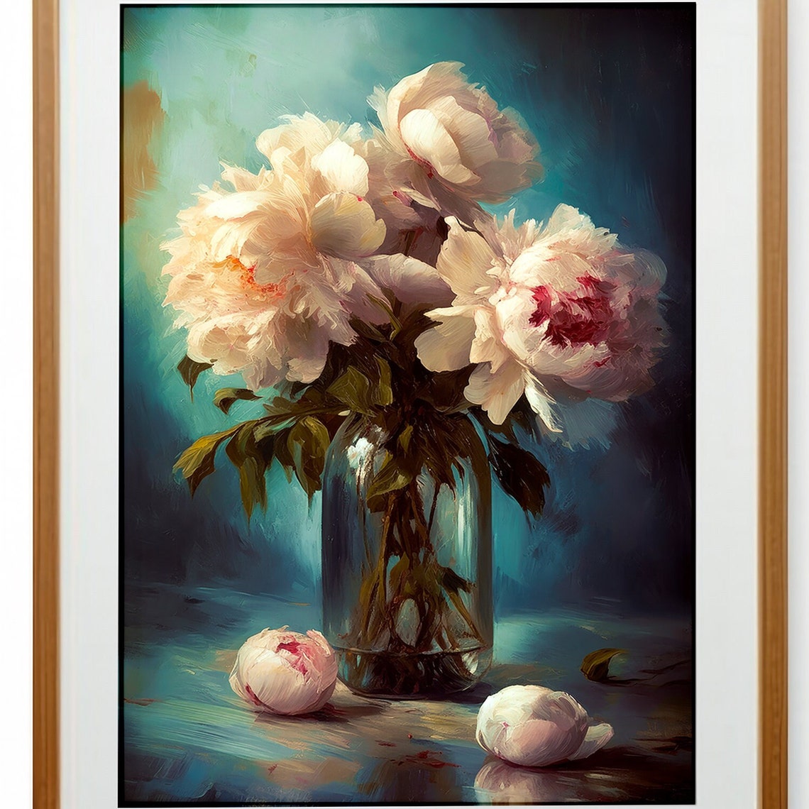 White Peonies in a Glass Vase Vintage Botanical Still Life Poster - Image 3