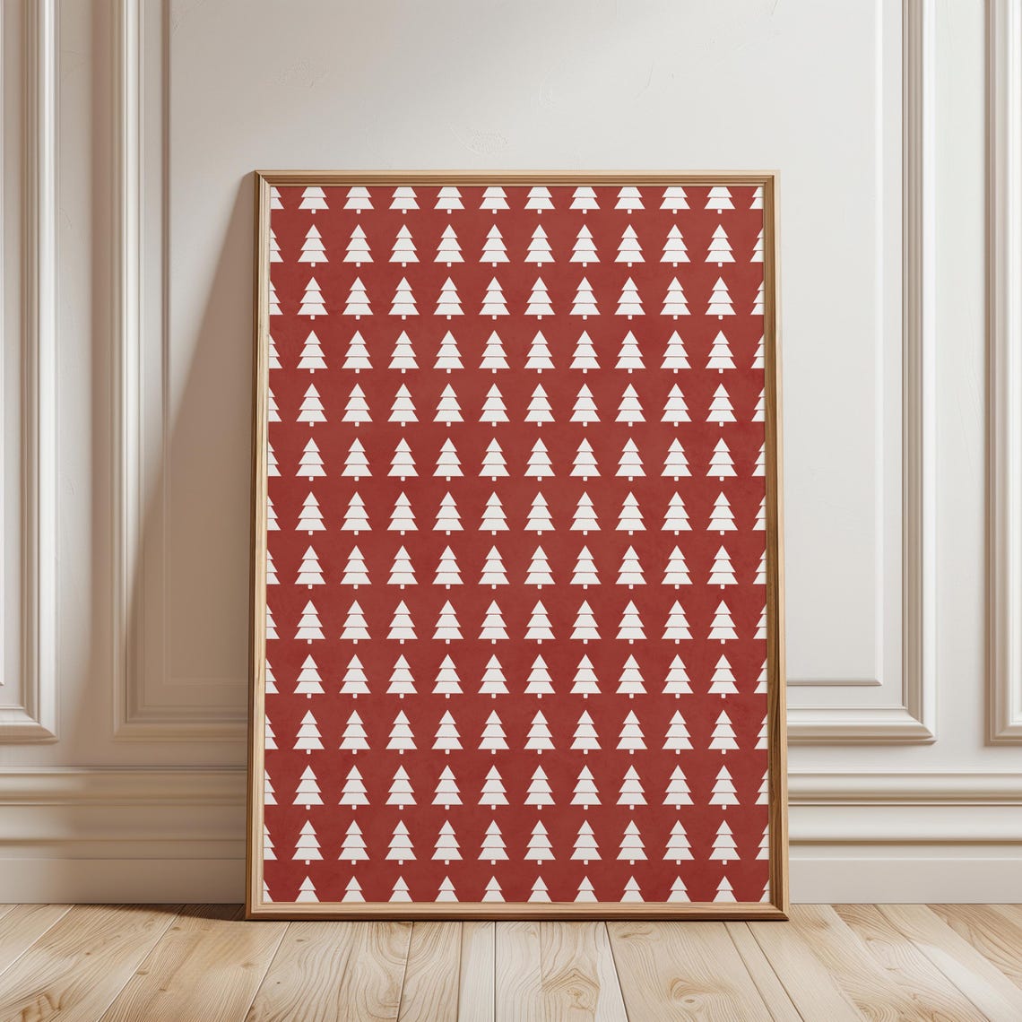 White Christmas Trees On Red Scandinavian Holiday Pattern Poster - Image 3