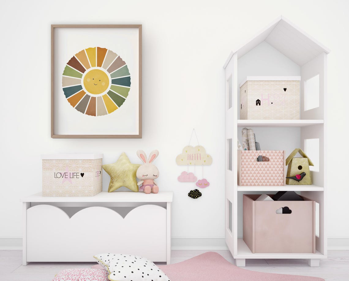 Smiling Sun Earth Tone Rays Nursery Playroom Wall Decor Poster - Image 2