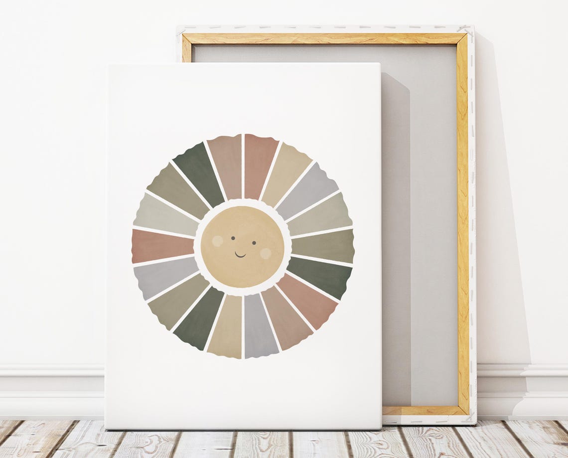 Smiling Sun Watercolor Boho Nursery Neutral Kids Playroom Poster - Image 4
