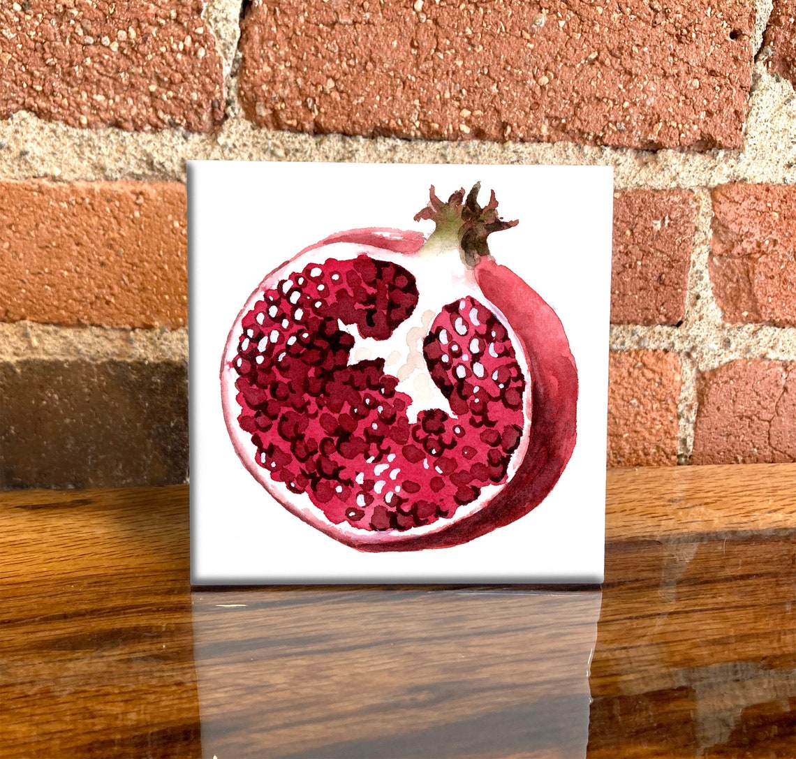 Fresh Juicy Open Pomegranate Watercolor Fruit Still Life Poster