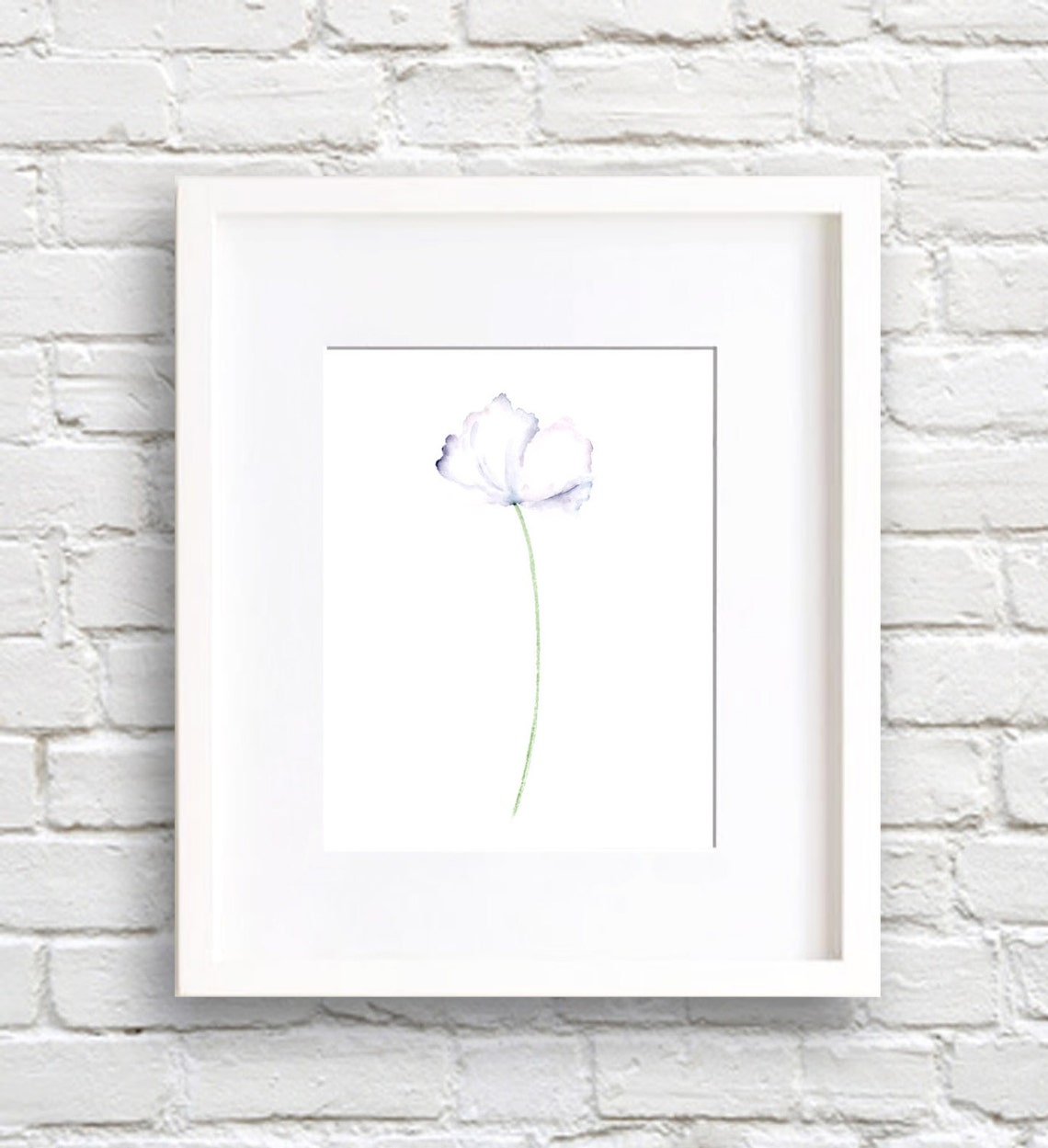 Minimal White Poppy on Long Stem Watercolor Simple Decor Poster