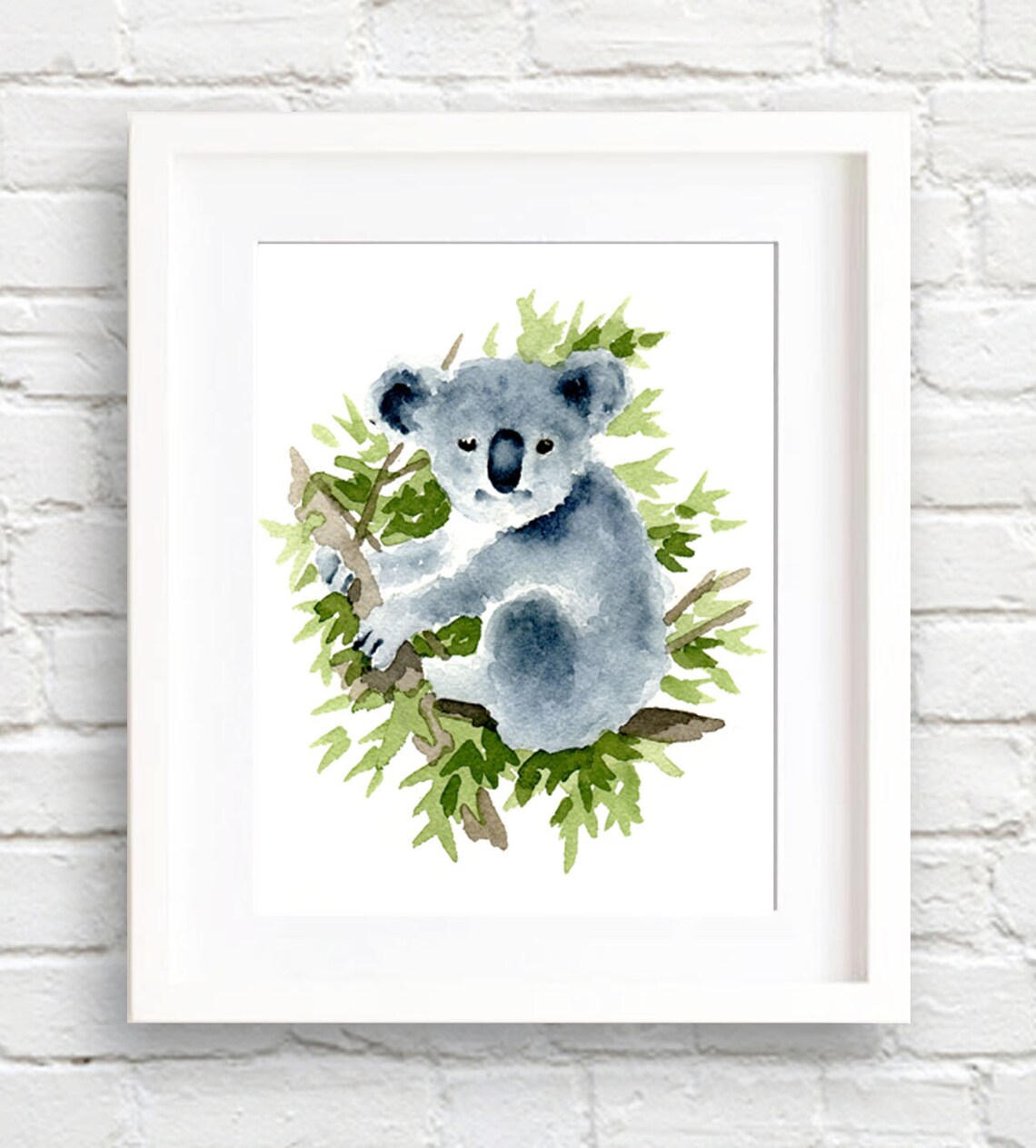 Baby Koala in Eucalyptus Watercolor Nursery Animal Decor Poster