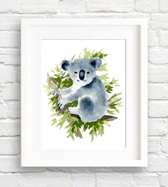 Baby Koala in Eucalyptus Watercolor Nursery Animal Decor Poster