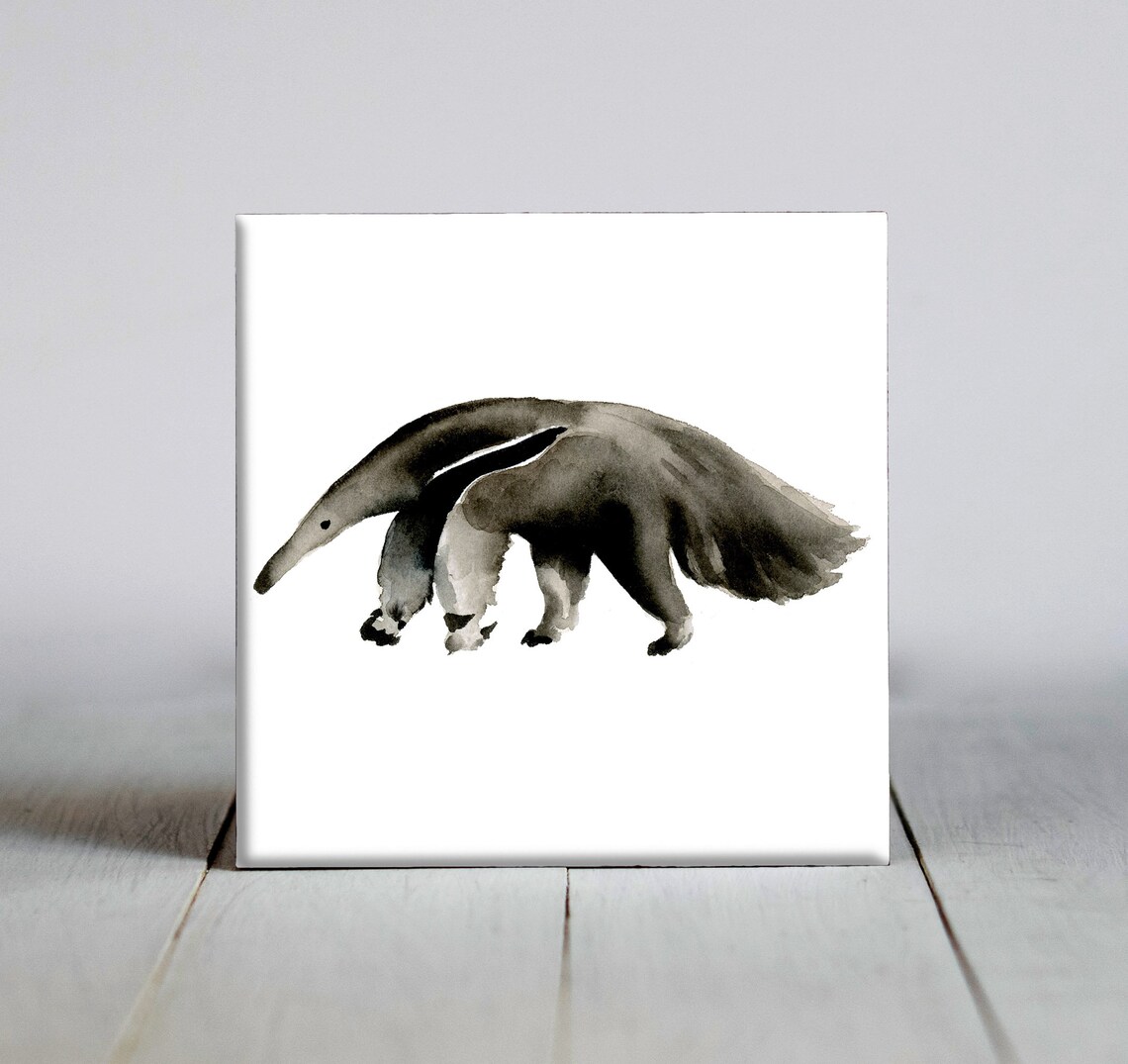 Giant Anteater Ink Wash Watercolor Wildlife Ceramic Tile Wall Art